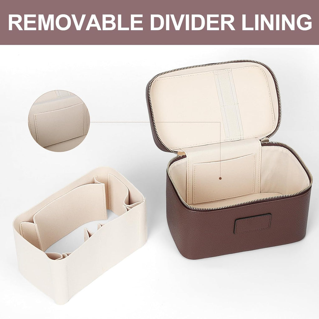 Luxury Leather Makeup Bag for Women – Portable Travel Cosmetic & Toiletry Organizer Vanity Case