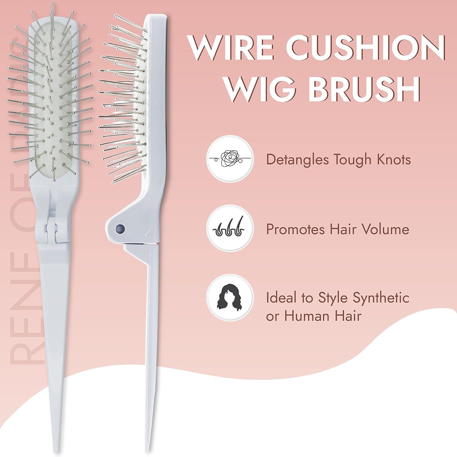 For a cleaner, professional Shopify product title, I’d use: Foldable Cushion Wig Brush – Portable Wire Bristle Detangling & Styling Tool for Wigs & Extensions