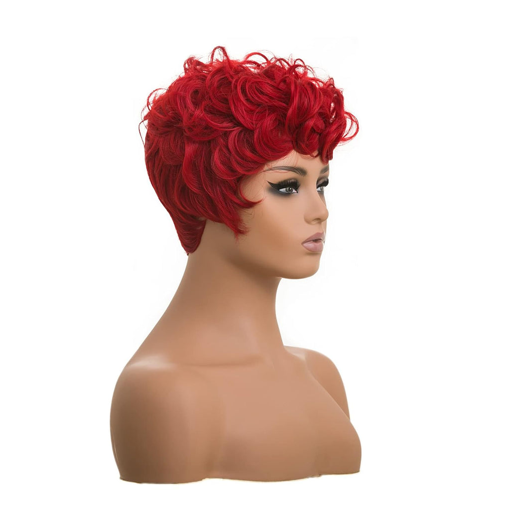 Natural Red Curly Layered Pixie Cut Wig with Bangs | Lightweight and Breathable Daily Wear for an Authentic Appearance