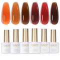 Jelly Tortoise Brown Gel Nail Polish Set, 6 Transparent Colors Dark Red Orange Pumpkin Soak off UV Light Cure Gel Polish Kit for Salon and Nail Art DIY at Home