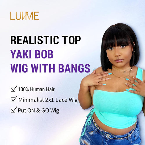 10 Inch Short Black Straight Bang Wig with Minimalist 2X1 Lace Scalp for Women Low Tension Design for Daily Wear Glueless Protective Wig for Natural Hair & Edges