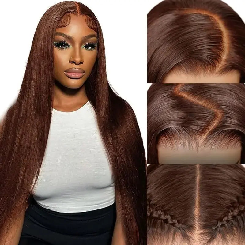 Women'S 30-Inch Pre-Colored #4 Chocolate Brown Synthetic Lace Front Wig - 13X6 HD Glueless Frontal with Pre-Plucked Baby Hair, Straight-Body Wave, Wigs for Women (Do Not Heat or Bleach)