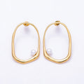 Stainless Steel PVD Gold 40mm Shell Pearl Edged Geometric Open Rectangle Stud | Earrings-00729